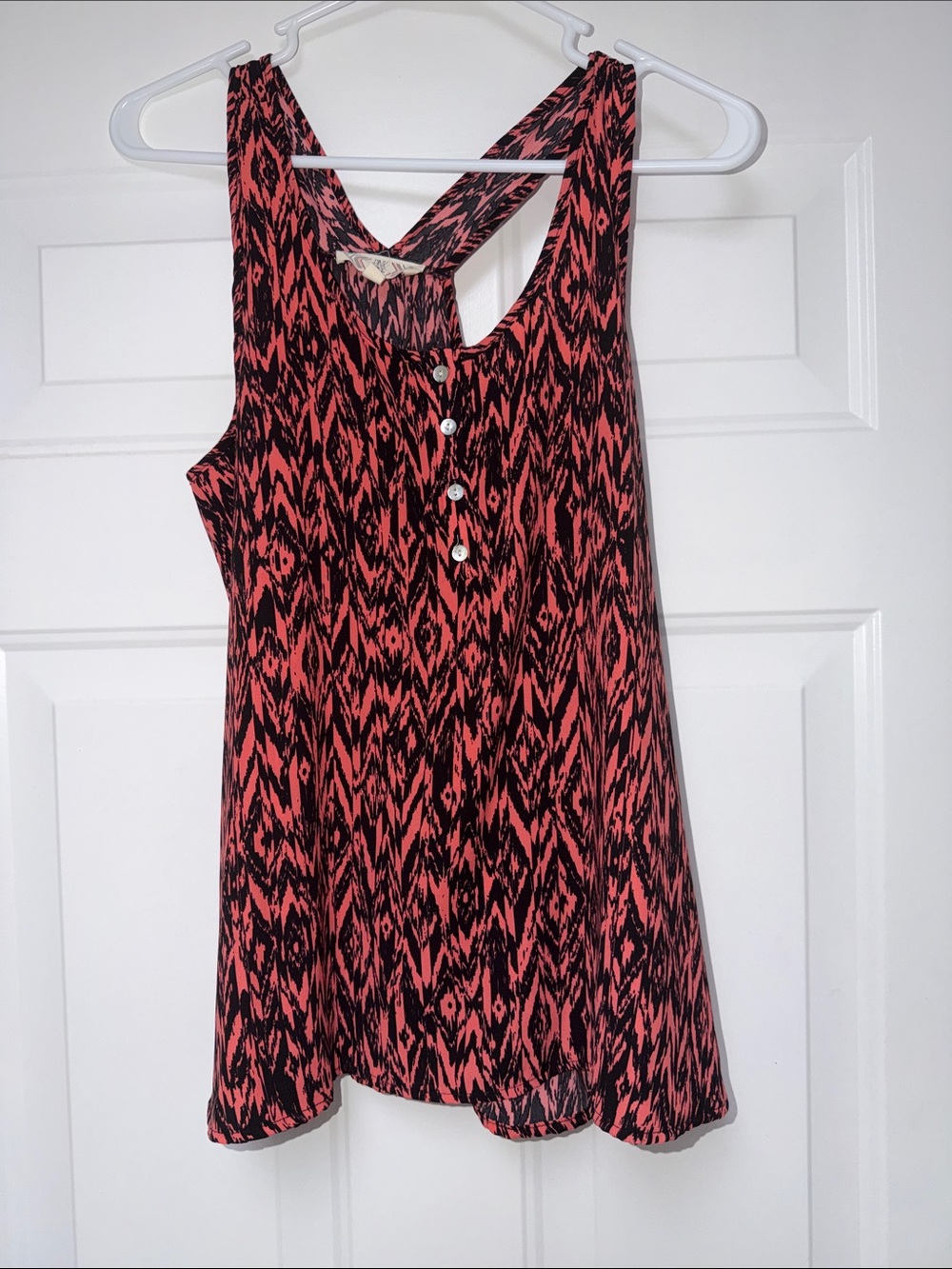 Pink Rose Coral and Black Printed Racerback Tank